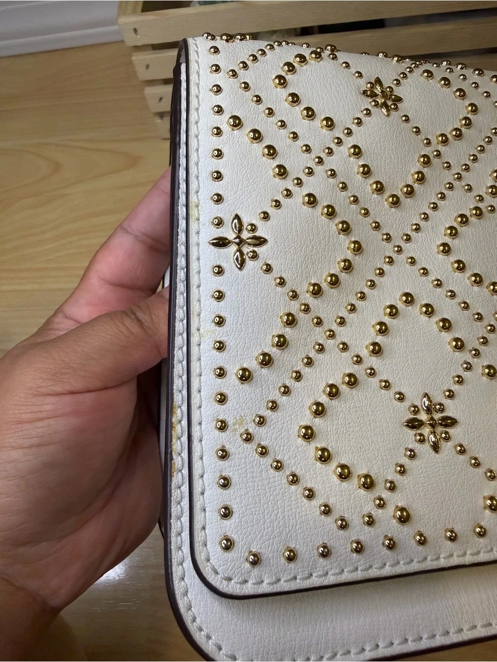 Michael Kors White Istanbul Mott Large Chain Crossbody